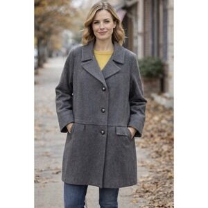 Vintage Sears Womens Grey Wool Blend Car Coat Mustard Faux Fur Lining Mid Length